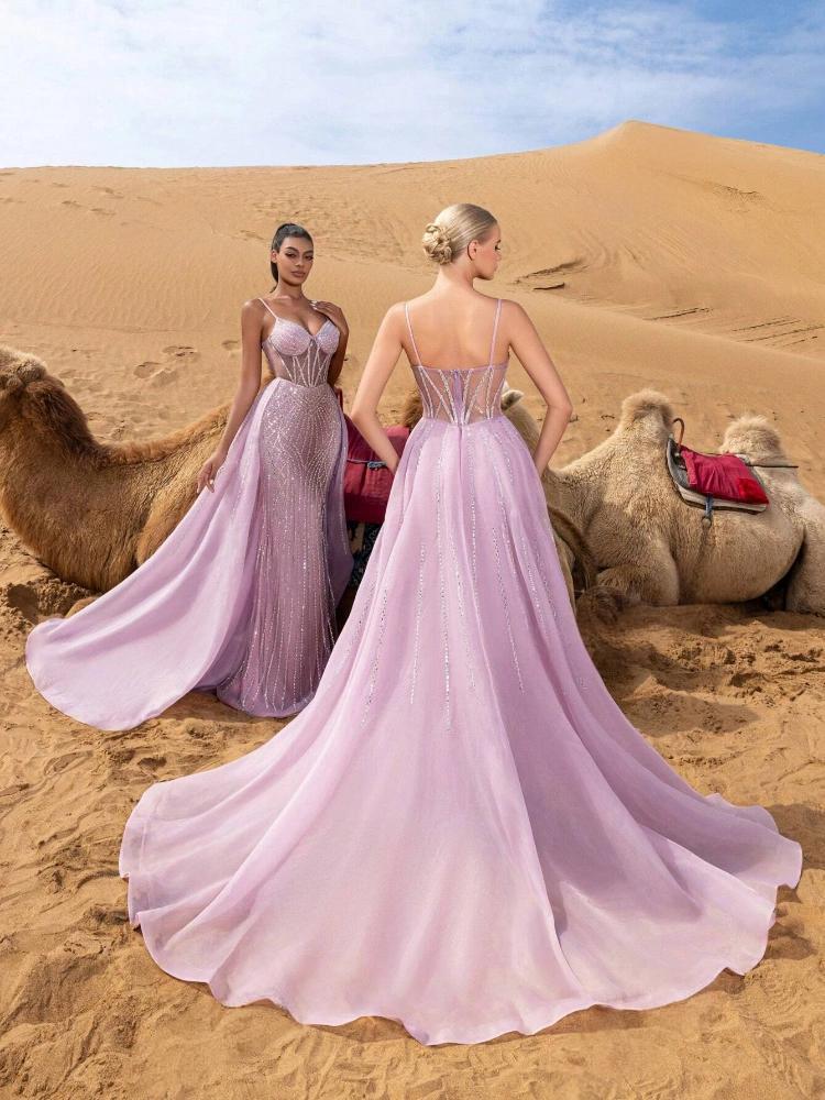 Roze baljurk, gefotografeerd tegen een woestijnlandschap